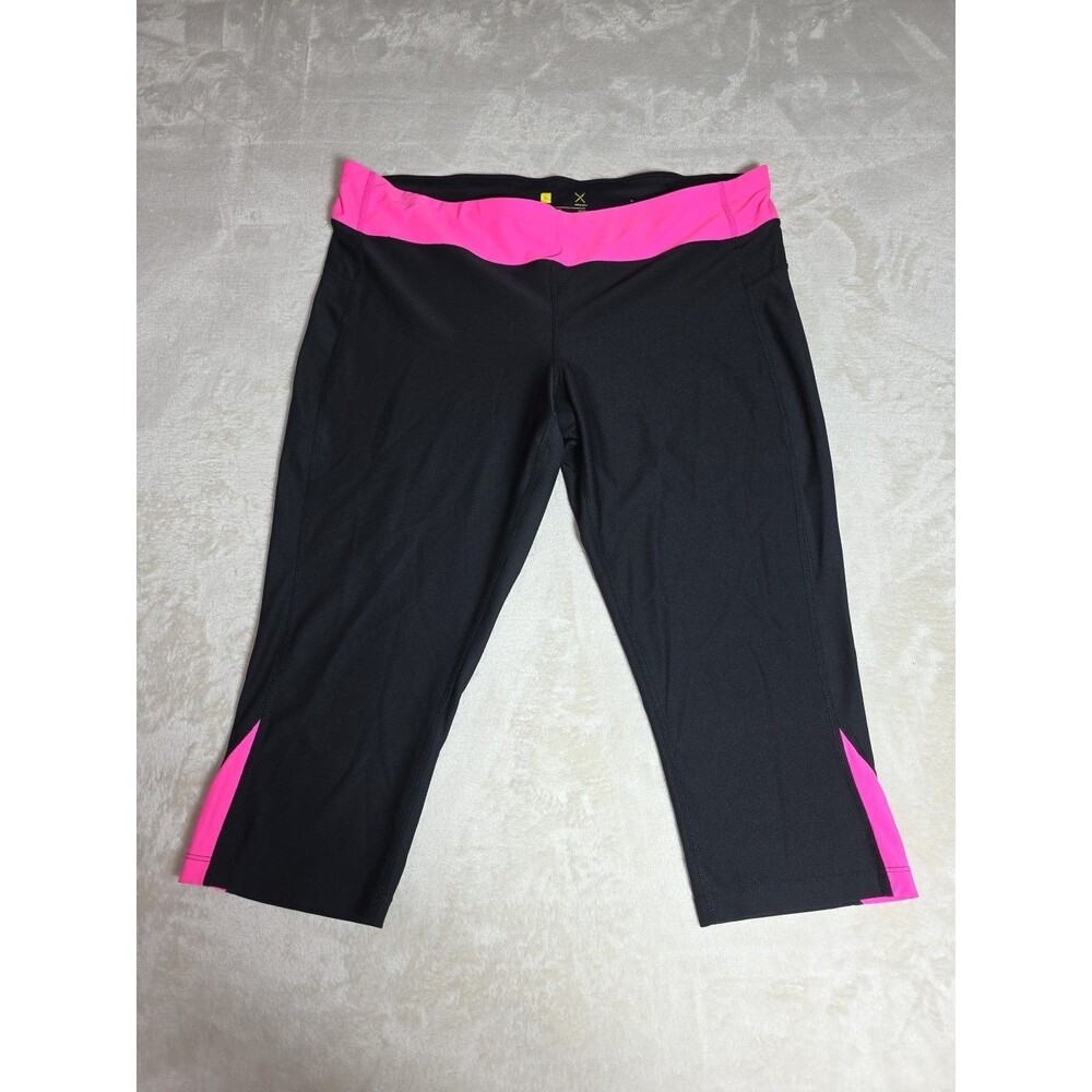 Xersion Women's Size XL Fitted Capri Leggings Black Pink Waist NO Drawstring